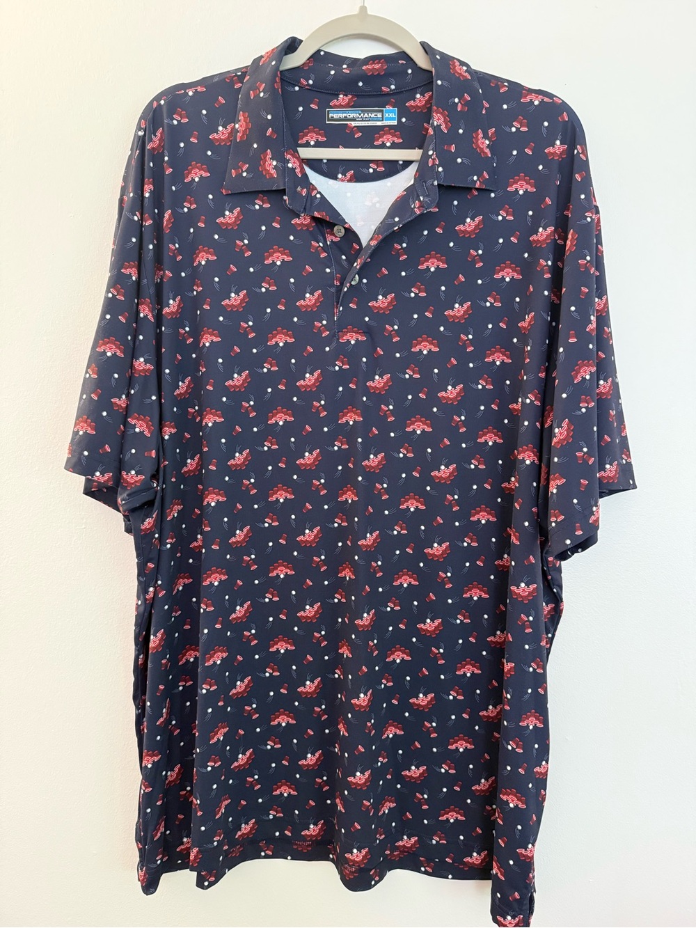 Roundtree & Yorke Performance Beer Pong Polo Shirt XXL Navy Novelty Golf Shirt
